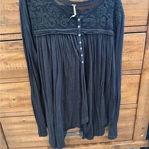 Free People Black Embroidered Blouse